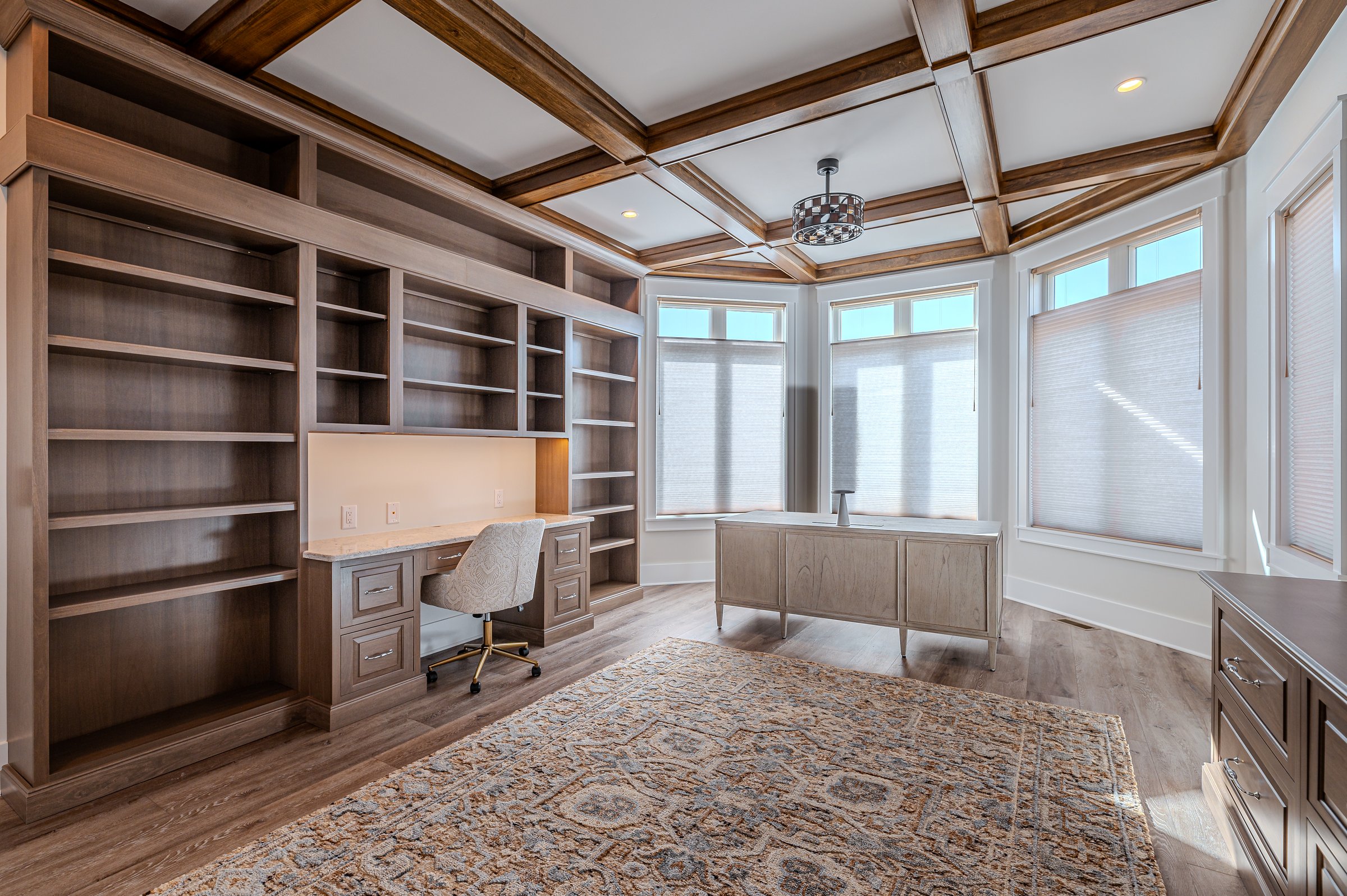 Outdoor living custom home on Lake Auman in Seven Lakes NC — custom built-ins