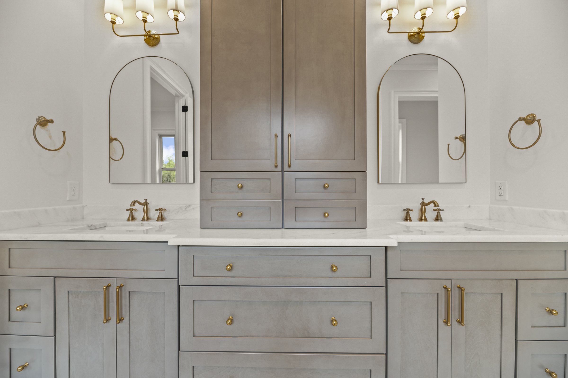 Lakeside custom home on Lake Auman in Seven Lakes NC — primary bathroom vanity